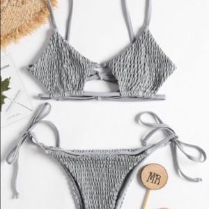 Zaful Grey Smocked Bikini Size Medium